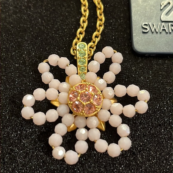 Sparkly Swarovski pink glass bead Crystal & green crystal flower necklace w/ tag - Picture 3 of 16